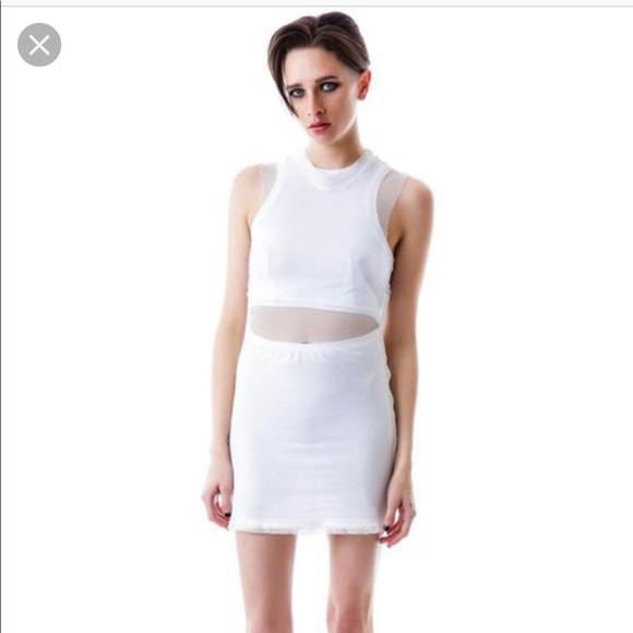 White Mesh Overlay Unif Dress - Picture 2 of 6